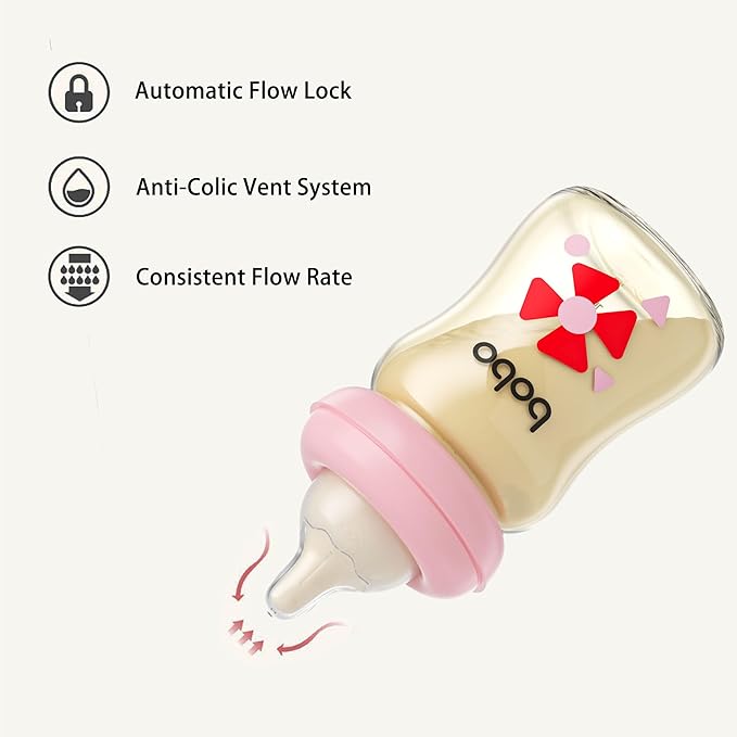 YOHKOH PPSU Baby Bottle Wide Neck, Newborn Anti-Colic Baby Bottle with Natural Response Nipple, Streamlined Body, Easy to Clean (5.4oz (Pack of 4), Red)