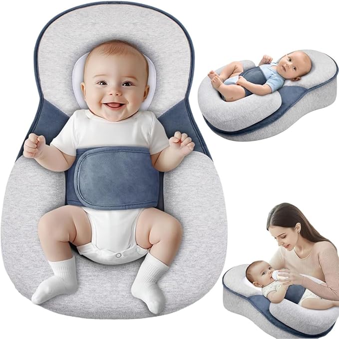 Baby Wedge Pillow for Newborn, Baby Lounger Pillow, Acid Reflux Breastfeeding Pillow for Reducing Spit-Up, with Safety Strap
