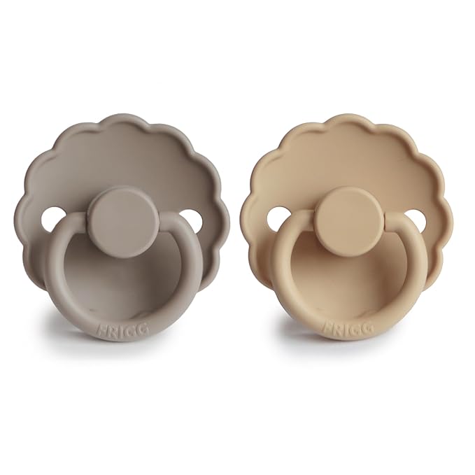 FRIGG Daisy SilkySoft Silicone Baby Pacifier | Made in Denmark | BPA-Free (Croissant/Portobello, 6-18 Months)