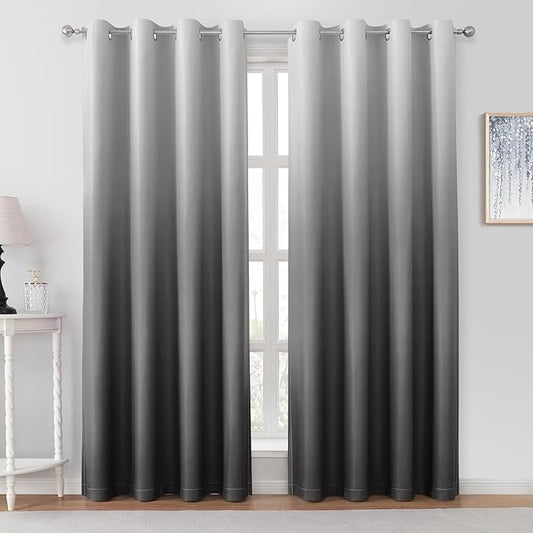 HOMEIDEAS Grey Gray Ombre Blackout Curtains 52 X 84 Inch Length Gradient Room Darkening Thermal Insulated Energy Saving Grommet 2 Panels Window Drapes for Living Room, Bedroom