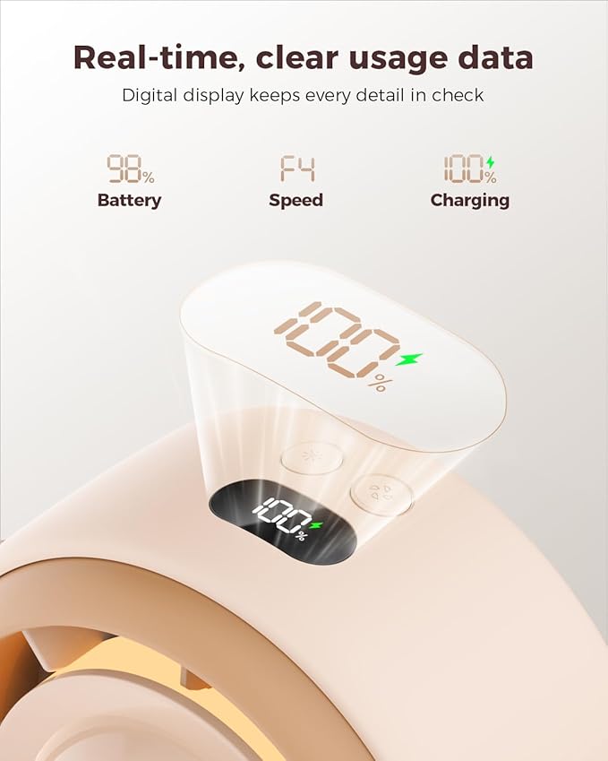 SWEETFULL Baby Stroller Fan - 4000mAh Rechargeable 4-Speed Quiet with LED Display & Night Light, Mini Portable 360° Clip On Safe Fan for Car Seat, Crib, Travel - Brown