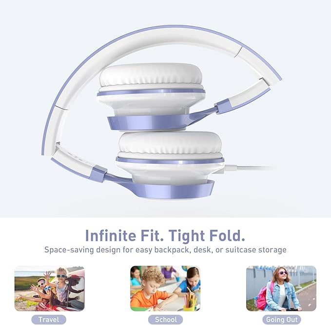 AILIHEN Kids Headphones for School Boys, Headphones with Microphone for Chromebook Laptop Computer Smartphone, 3.5mm Foldable Lightweight Headset for Teen Teenager (Violet)