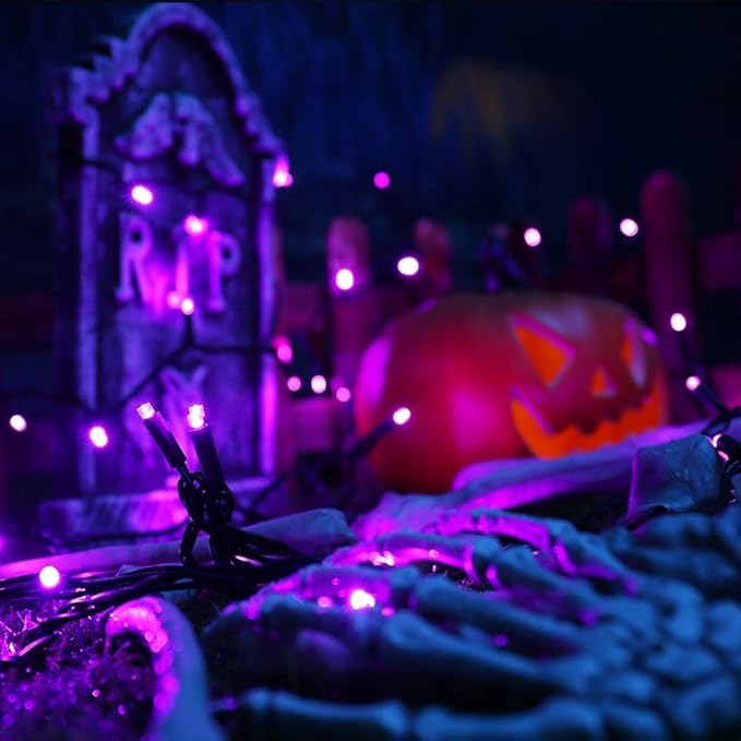 Brizled Purple Halloween Lights, 33ft 100 LED 5mm Wide Angle Halloween String Lights, 120V UL Certified Connectable Light String Purple Mini Light for Party Indoor Outdoor Tree Decoration, Black Wire