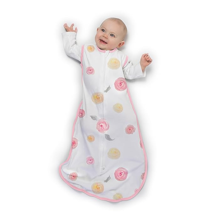 Amazing Baby Cotton Muslin Sleeping Sack, For Baby Girl, Wearable Blanket with 2-way Zipper, Watercolor Roses, Pink, Small (0-6 Month)
