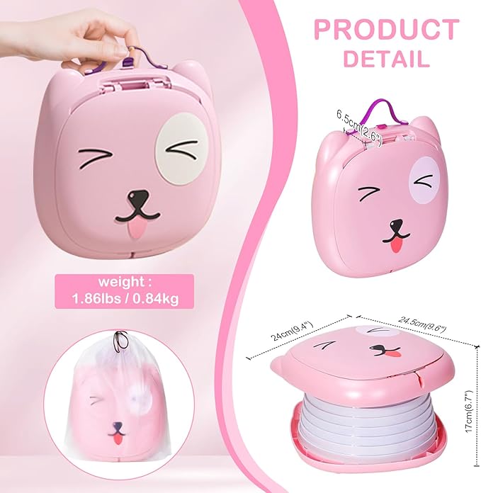 2025 Upgraded Portable Potty Training, Travel Potty for Toddler, portable toilet for kids Foldable, Apply to Seat Emergency Toilet for Camping, Outdoor,Car, Indoor(Pink)