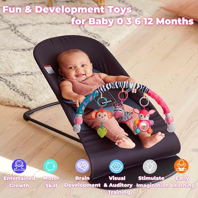 Baby Stroller Arch Toys, Crib Mobile for Infants Adjustable Bassinet Mobile with Universal Clamps, Activity Toy Bar for Bouncer Newborn Car Seat Stroller Sense Toy for Baby 0-12 Months