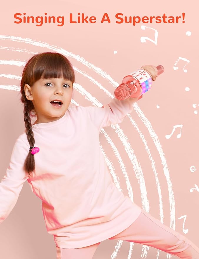 Amazmic Karaoke Microphone for Adults, Wireless Bluetooth Microphone for Singing Portable Karaoke Machine Handheld with LED Lights, Gift for Kids Adults Birthday Party, Home KTV(Rose Gold)