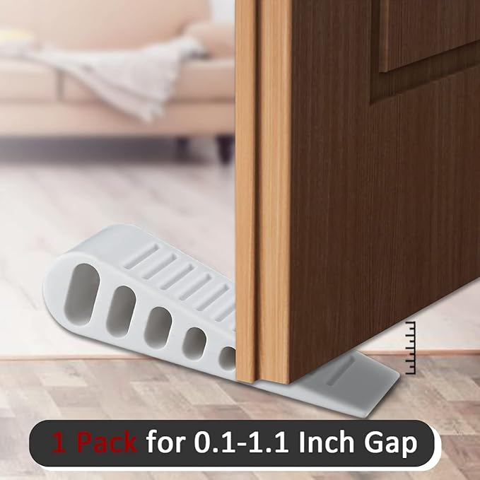 JQK Rubber Door Stopper Wedge, White 2 Pack Soft TPR Premium Door Stops for Bottom of Heavy Duty Door on Tile, Concrete, Carpet, Wooden Floor, DSB61-WH-P2