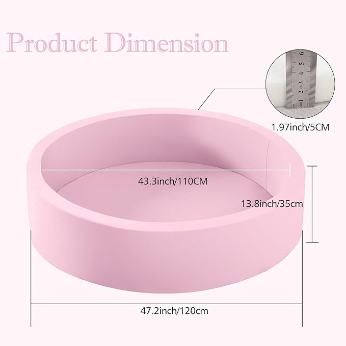 47.2"x 13.8" Foam Ball Pit, Large Ball Pits for Toddlers, Soft Round Playpen Ball Pool for Kids, Ideal Gift for Child Indoor and Outdoor Game, Pink(Balls not Included)