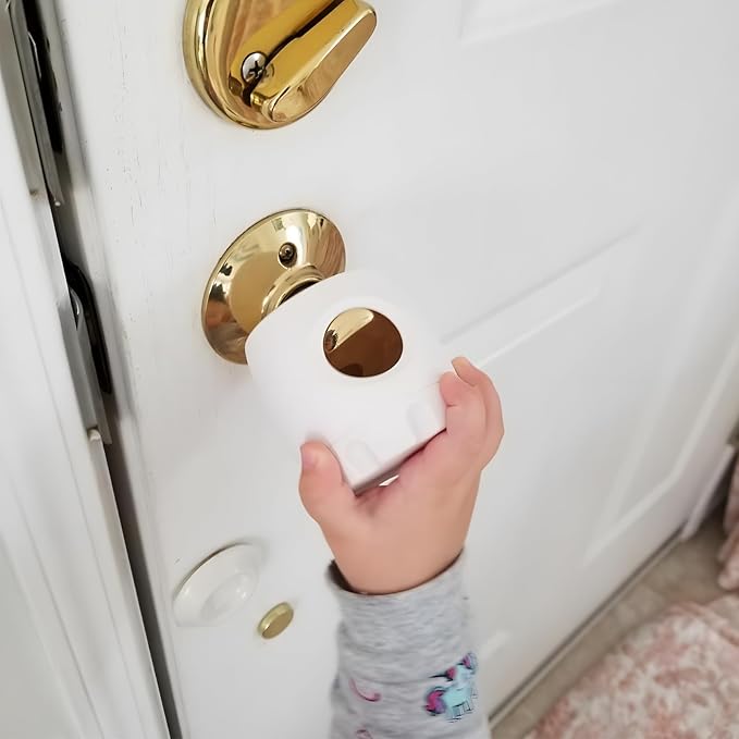 4 Pack Door Knob Safety Cover for Kids, Door Knob Cover, Screw Thread Design, Doors Knobs Child Proof Locks, Reusable and Reliable, for Toddler Baby Safety Doors Handle Covers (White)