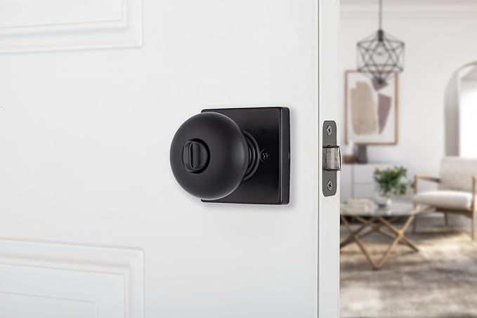BRINKS – Contemporary Privacy Locking Interior Ball Door Knob, Matte Black - Designed for Sleek and Modern Homes and Blends Seamlessly with Interior Décor (E2436-122) (8 Pack)