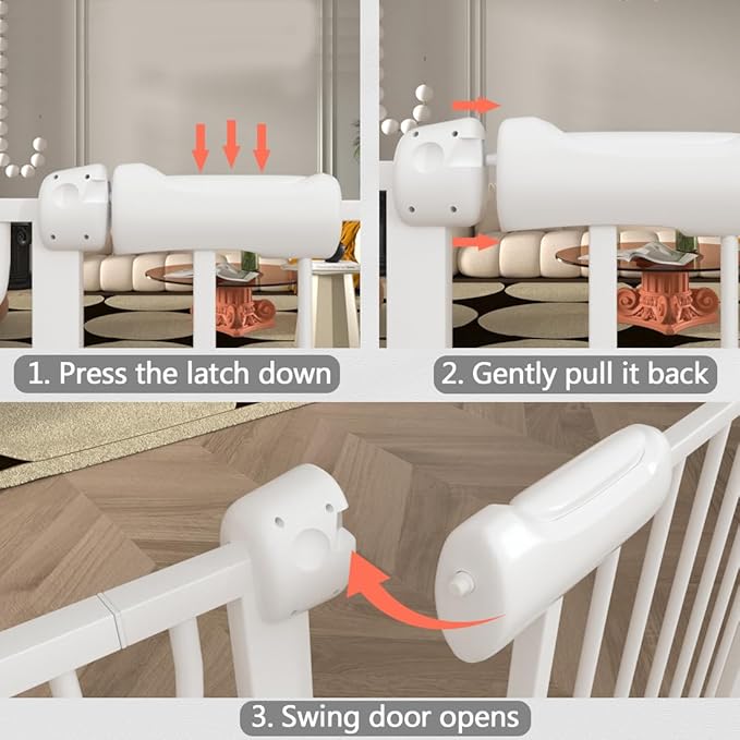 Baby Gate for Doorways Stairs Hallway 38.5 to 43.5 Inch Wide, Walk Through Child Gates with Pressure Mounted Extention Kit, Indoor Safety Child Gates for Kids or Pets