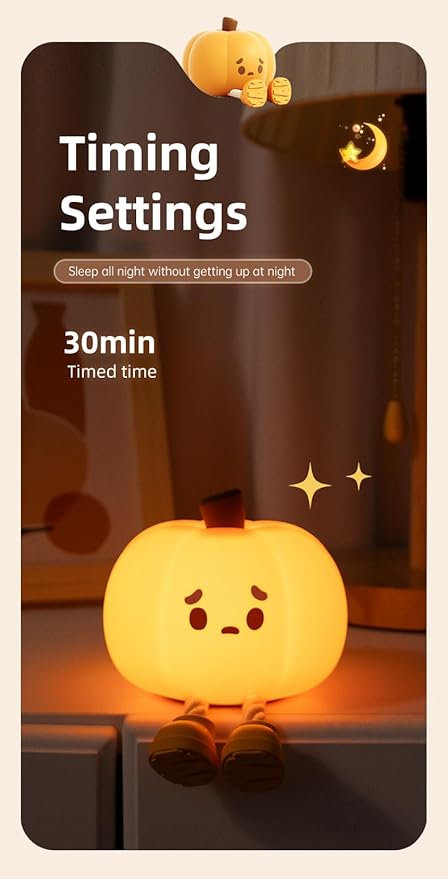 ATSUI Pumpkin Night Light, Halloween LED Squishy Novelty Lamp, Food Grade Silicone, Dimmable, Rechargeable Breastfeeding Nursery Nightlight for Desk Decor, Funny Gifts Stuff for Kids Women Boys Girls