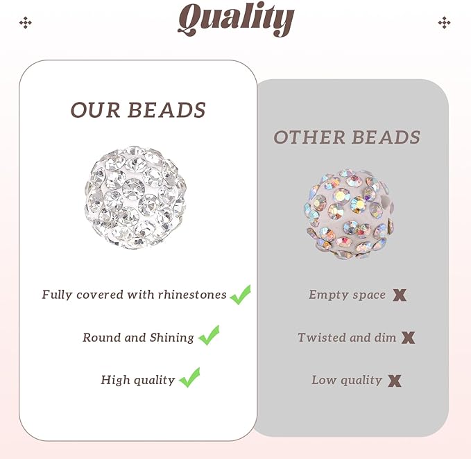 160pcs 10mm Rhinestone Beads for Jewelry Making, White Shiny Round Disco Ball Beads Bulk, Sparkle Crystal Clay Christmas for Bracelet Baseball Necklace Earring Crafting and DIY
