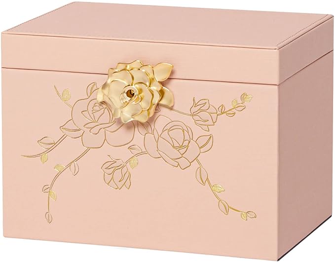 Jewelry Box with Lock for Girls: Jewelry Organizer for Dresser - 3-Drawer Earrings Storage Girls Women Gift (Peach Pink)
