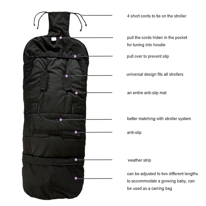 Length Ajustable Waterproof Stroller Winter Cover for All Stroller, Universal Stroller Winter Bunting Bag XL,Good for Infant to Y5 pre-School Kids