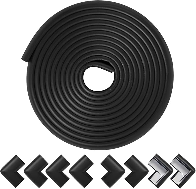 Foam Corner Protector Edge and Corner Guard, with 19 feet Length Foam Safety Bumpers, Baby Proofing Safety Table Corner Protectors (Black)