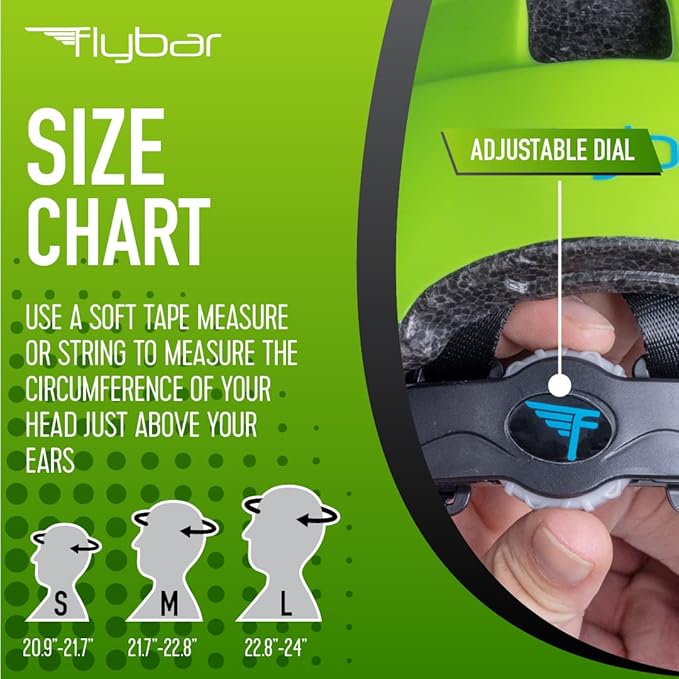 Flybar Kids Bike Helmet - Dual Certified Adjustable Dial, Lightweight Skateboard Helmet, Roller Skating, Pogo, Electric Scooter, Snowboard, Youth and Toddler Helmet, Boys & Girls 3-14
