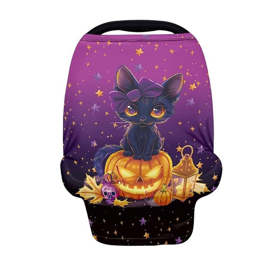 Binienty Black Cat Car Seat Covers for Babies Galaxy Pumpkin Cats Moon Nursing Covers Stretchy Breastfeeding Scarf Multi Use Carseat Covers for Stroller