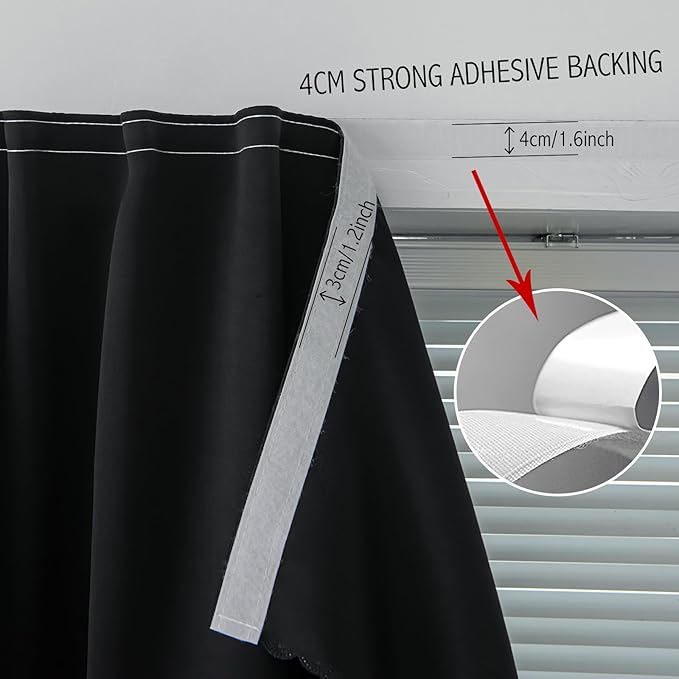 Adhesive Blackout Curtains- Self Stick Shades Window Blinds Curtains No Rod Needed Easy to Hang Curtains, Use for Bedroom, Living Room, Dining Room, Kitchen, Home Office, 35"W X 79"L, Black, 1 Panel