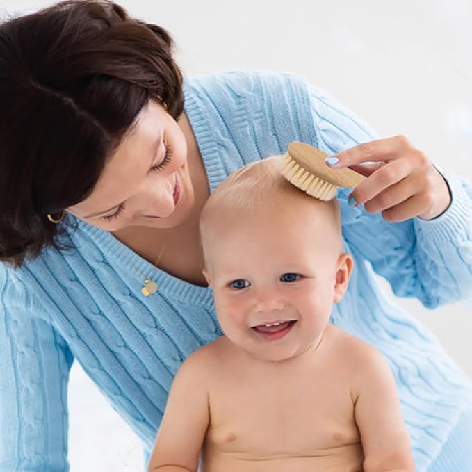 BoAn Wooden Baby Hair Brush,Natural Soft Goat Bristles,Cradle Cap Brush for Newborns & Toddlers,Perfect Scalp Grooming Product for Infant