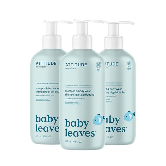 ATTITUDE 2-in-1 Shampoo and Body Wash for Baby, EWG Verified, Dermatologically Tested, Vegan, Good Night, 16 Fl Oz (Pack of 3)