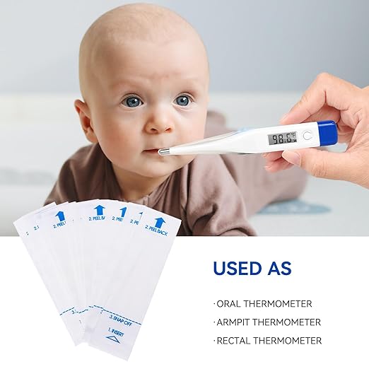 Berrcom Disposable Digital Thermometers Probe Covers Set of 100 Oral Rectal Thermometer Probe Cover Universal Thermometers Sleeves for Adult and Kids