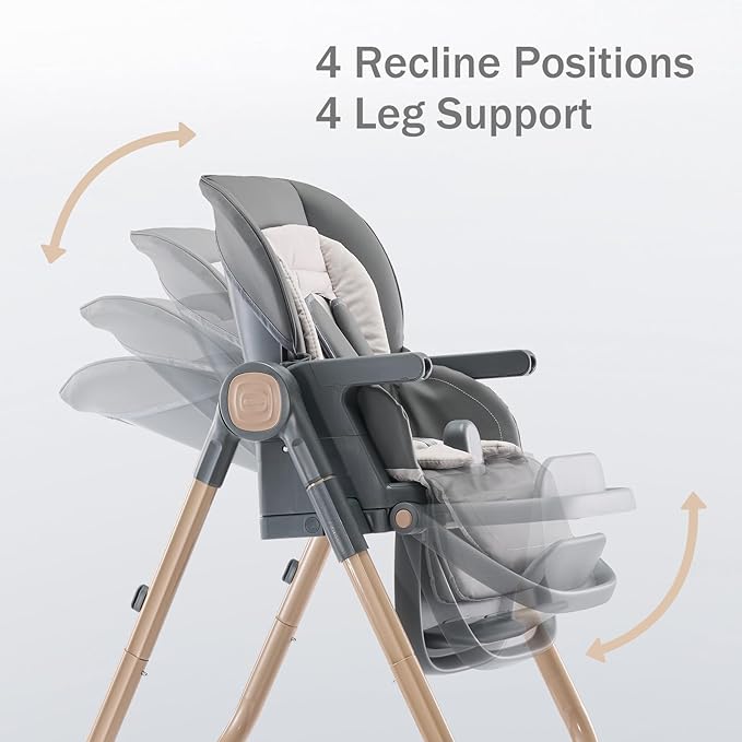 6 in 1 Convertible High Chairs for Babies and Toddlers,Portable High Chair with Dishwasher Tray and 4 Wheel,Booster Seat for Dining Table,Foldable Toddle and Baby Feeding Highchair (Gold-Grey)