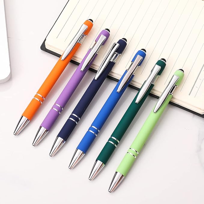 Ballpoint Pen with Stylus Tip, Soft Touch Click Metal Pen, 1.0mm Medium Point, Black Ink, 12 Count(Dark Green)