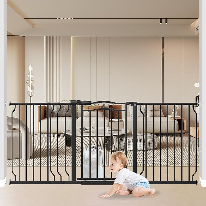 62.5"-71.6" Extra Wide Baby Gate for Doorways No Drill, Pressure Mounted Dog Gate Indoor, Walk Thru Pet Gate for Cat Dog Child,Pet Gates for The House Doorway Black