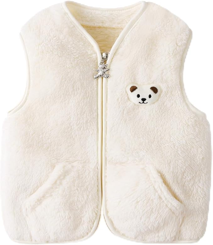 Baby Boys Girls Fleece Vest Zip Up Cute Bear Jackets Fuzzy Fall Winter Warm Clothes Newborn Outwear for Toddler Infant
