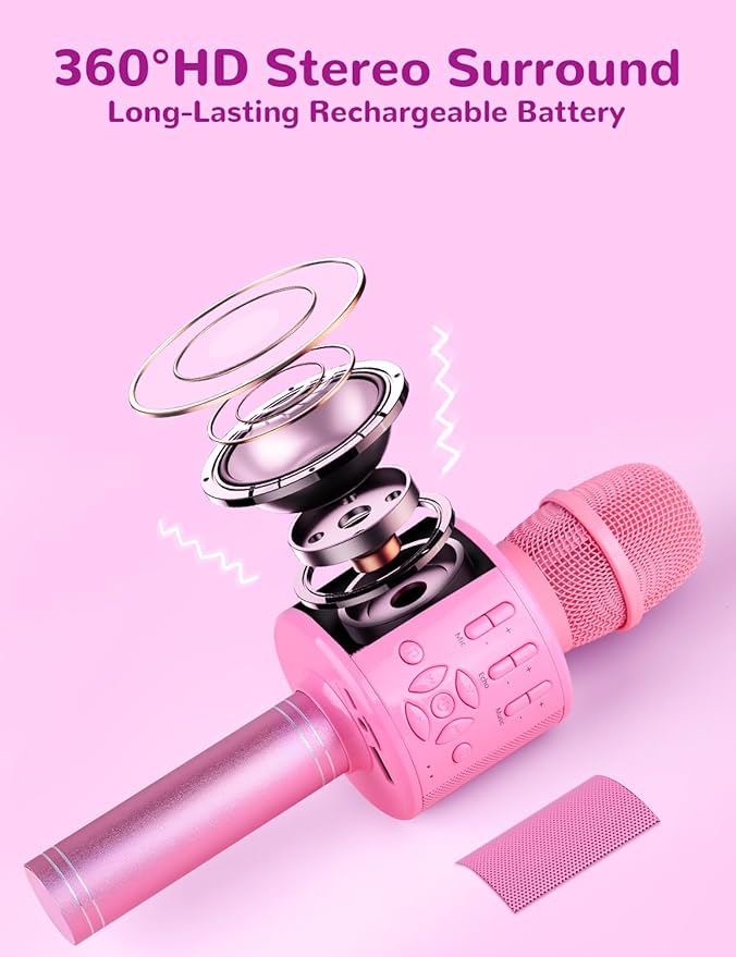 Amazmic Toys for Girls, Kids Karaoke Microphone Toddler Microphone for Kids with Lights, Birthday Gift for Girls, Boys Toy Age 3 4 5 6 7 8 9 10-14+(Pinkcolor)
