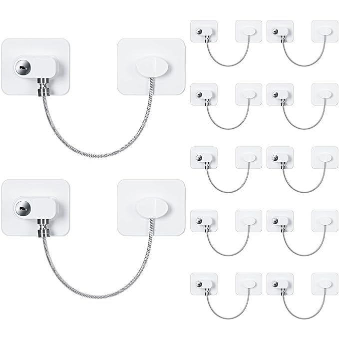 12 Pack Refrigerator Lock with 12 Keys Fridge Locks Combination Adhesive Child Safety Cabinet Freezer Door Lock Adult File Drawer Kitchen Appliance Furniture Closet(White)