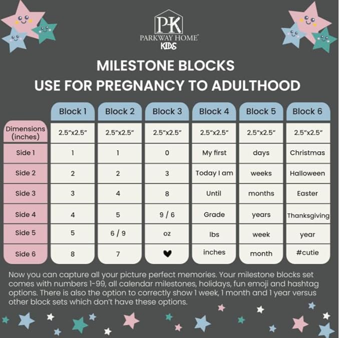 Blue Baby Monthly Milestone Blocks. Baby Age Blocks for Girl or Boy Baby Photo Props and Baby Shower. Month Baby Milestone Blocks with Grammatically Correct Month and Year