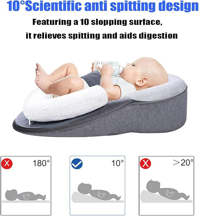Baby Wedge Pillow for Newborn, Baby Lounger Pillow, Acid Reflux Breastfeeding Pillow for Reducing Spit-Up, with Safety Strap