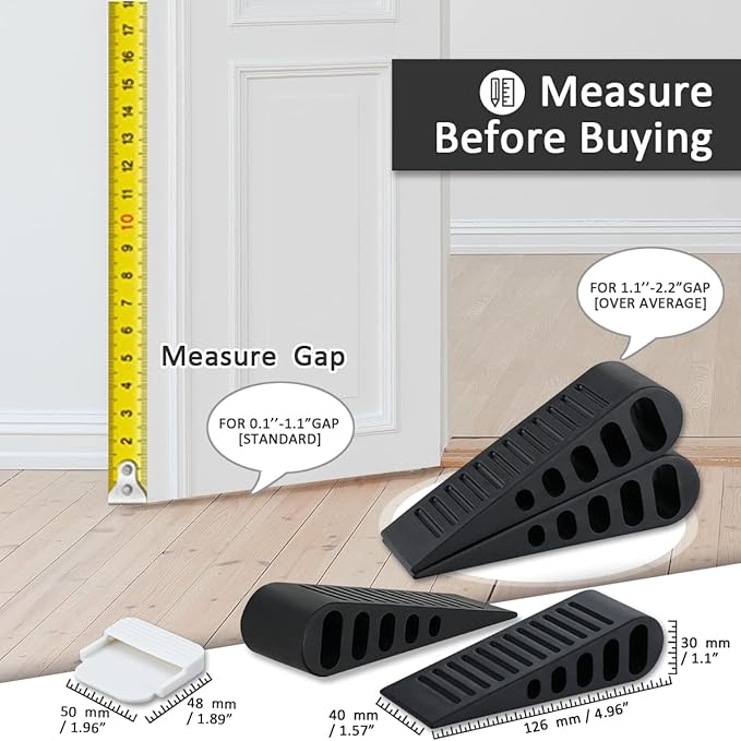 JQK Rubber Door Stopper Wedge, Black 2 Pack Soft TPR Premium Door Stops for Bottom of Heavy Duty Door on Tile, Concrete, Carpet, Wooden Floor, DSB61-BK-P2