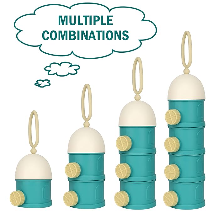 Accmor Formula Dispenser On The Go, 4 Layers Stackable Formula Container to Go, Non-Spill Portable Milk Powder Baby & Kids Snack Container, Green Pink