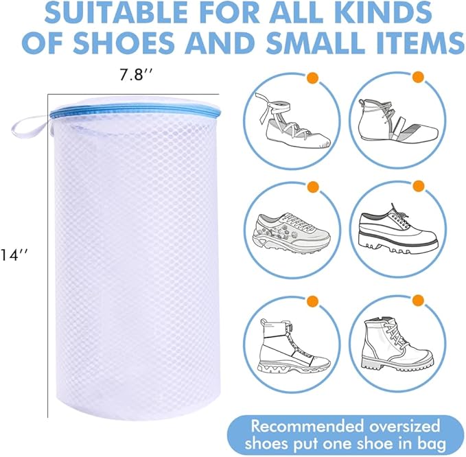 2 Pack Shoes Wash Bags,Shoe Washing Machine Bag,shoe laundry bag for washing machine，Honeycomb Mesh Laundry Bags with Zipper for Sneakers,Running Shoes,Sock,Bras,Delicates and Toys（14 in x 7.8 in）