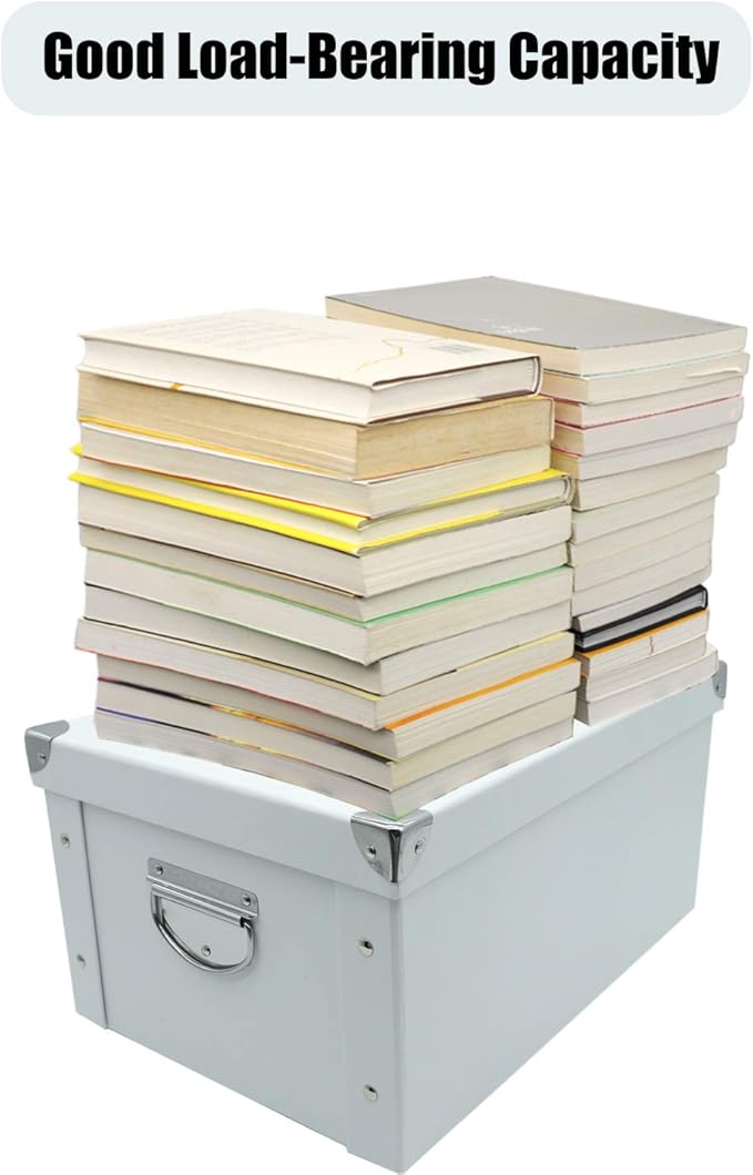 GUOZI Collapsible Storage Box, Decorative Memory Box with Lid & Metal Reinforced Corners, Cardboard File Bin with Handles, Organizer Gift Box for Keepsake Toy Photos Office Nursery Wardrobe Bookshelf