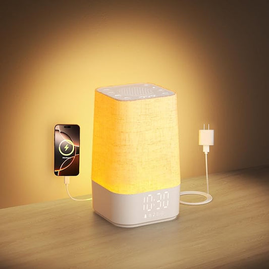 4-in-1 Sunrise Alarm Clock White Noise Sound Machine for Heavy Sleepers, Adults & Kids – Gentle Wake Up Light Alarm Clock with 30 Soothing Sounds, Dimmable Amber Breathing Night Light for Bedrooms