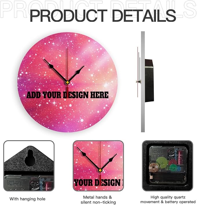 Generic Custom Wall Clock Personalized Clocks with Photo Text Logo That PVC Customized Round Silent Clock for Living Room Family Friends Gifts, 12inch-30cm