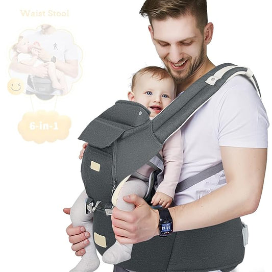 FRUITEAM 6-in-1 Baby Carrier with Waist Stool, One Size Fits All -Adapt to Newborn, Baby Hip Carrier for Breastfeeding, Infant & Toddler
