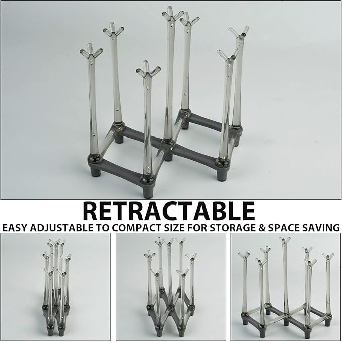 2 Pcs Cup Drying Racks Set, Retractable Drinking Glass & Baby Bottle Drainer Stand, PP Material Mug Draining Organizer, Kitchen Countertop Dishes Holder, Gray