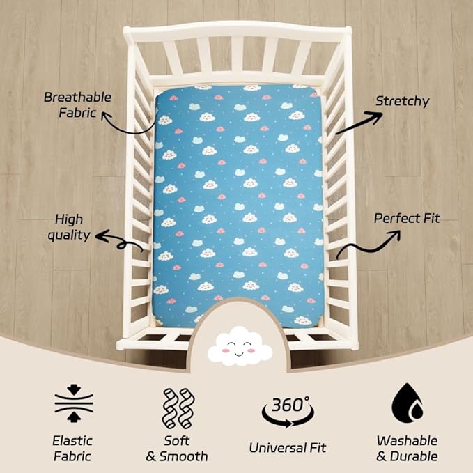 4 Pack Soft Baby Boy Sheets Dinosaur Star Cloud Soft Polyester Neutral Unisex Fitted Sheets Set for Baby Boys