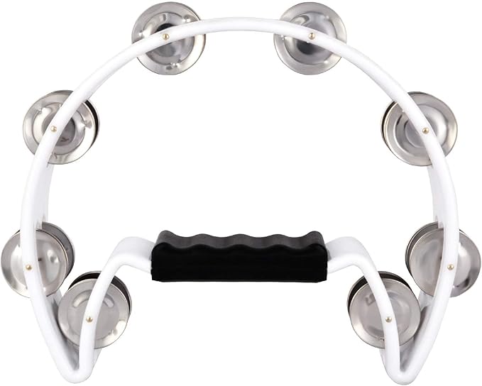EastRock Tambourine,Metal Jingles Hand Held Percussion Half-Moon Tambourine and Egg Shakers for Kids, Adults, KTV, Party White
