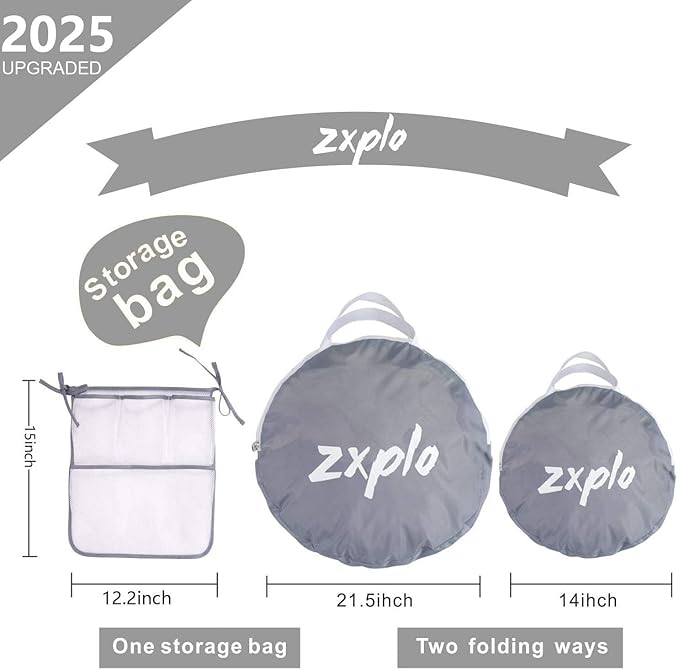 Baby Safety Crib Tent Infant Pop up Mosquito Net Nursery Bed Canopy Netting Cover - Keep Baby from Climbing Out with Hanging Diaper Storage Bag (Gray)