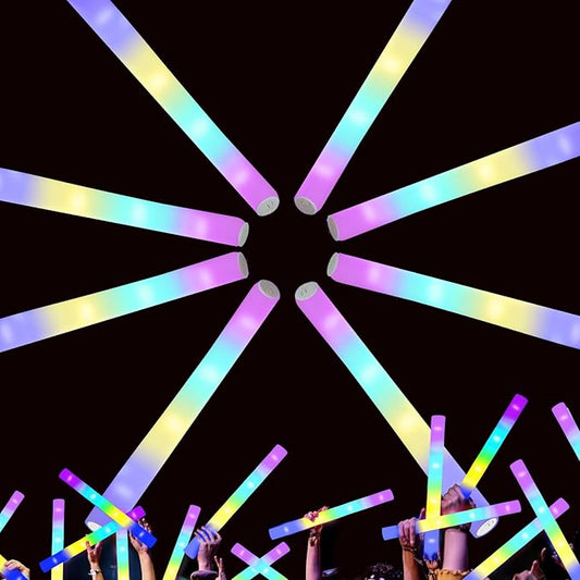 24-Count Foam Glow Sticks Party Pack - 5 Colors, Steady Bright LED Light Up Sticks for Weddings, Birthdays, Christmas, Halloween | Foam Glow Sticks Bulk Reusable, 6-Hr Glow