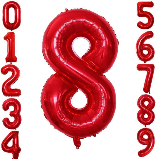 GOER 2 Pcs 42 Inch Red Foil Balloons Number 8,Huge Number Balloons for 8th 88th Birthday Party Supplies Anniversary Decorations