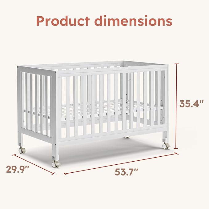 EvoNest Baby Crib, 11 in 1 Convertible Mini Crib with Wheels, 100% New Zealand Wood Growing Bed, 4 Adjustable Mattress Height,White