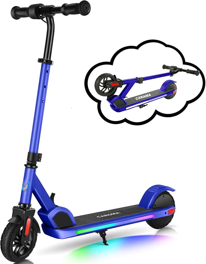 Caroma Electric Scooter for Kids Ages 6-12,150W/180WMotor,10 MPH Max Speed & 7 Miles,Colorful Lights,Adjustable Height & Speed,LED Display,Foldable Kids Electric Scooter 132 Lbs Max Load,Idea Gift